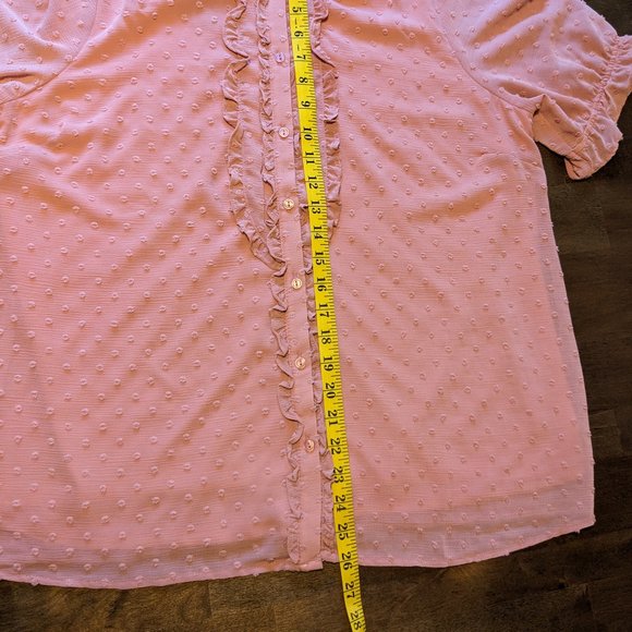 NWT Gibsonlook Short Sleeve Swiss Dot Full Placket Blouse, Mauve, Large - Picture 8 of 12